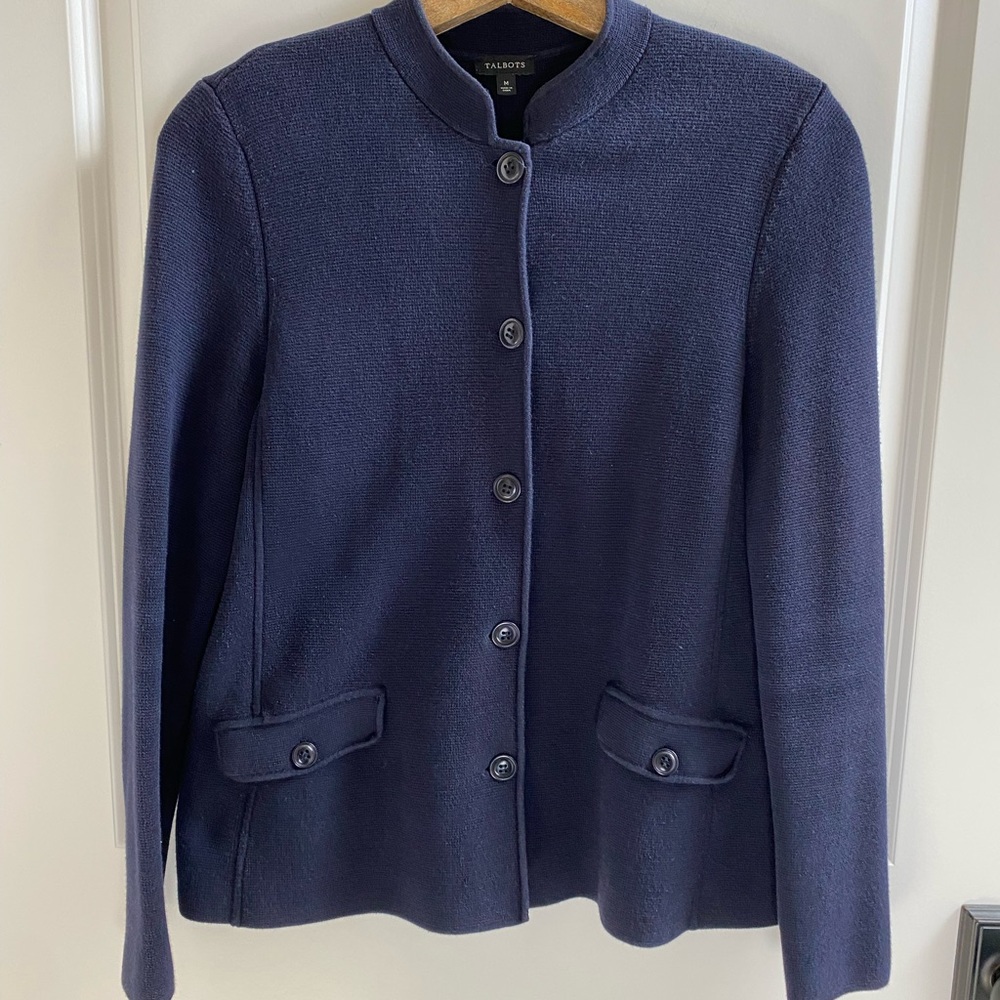Talbots navy knit sweater blazer M